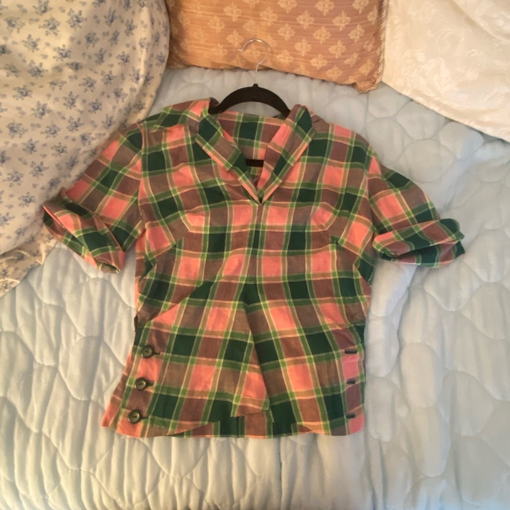 Vintage 1950s plaid blouse size xs